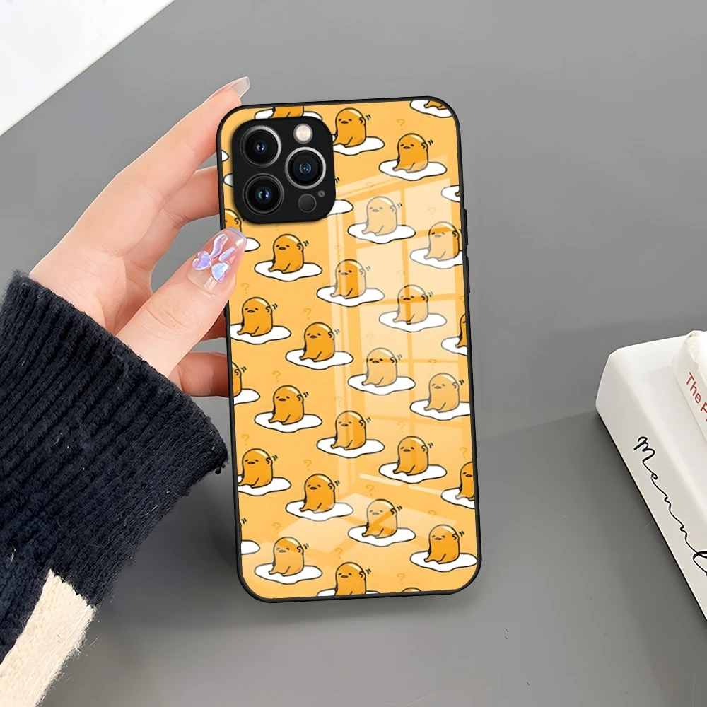 Funny Lazy Egg Gudetama Phone Case Tempered Glass For IPhone 15 Pro Max 14 Pro 13 11 12 16 X XR XS 8 7 Plus SE Back Cover