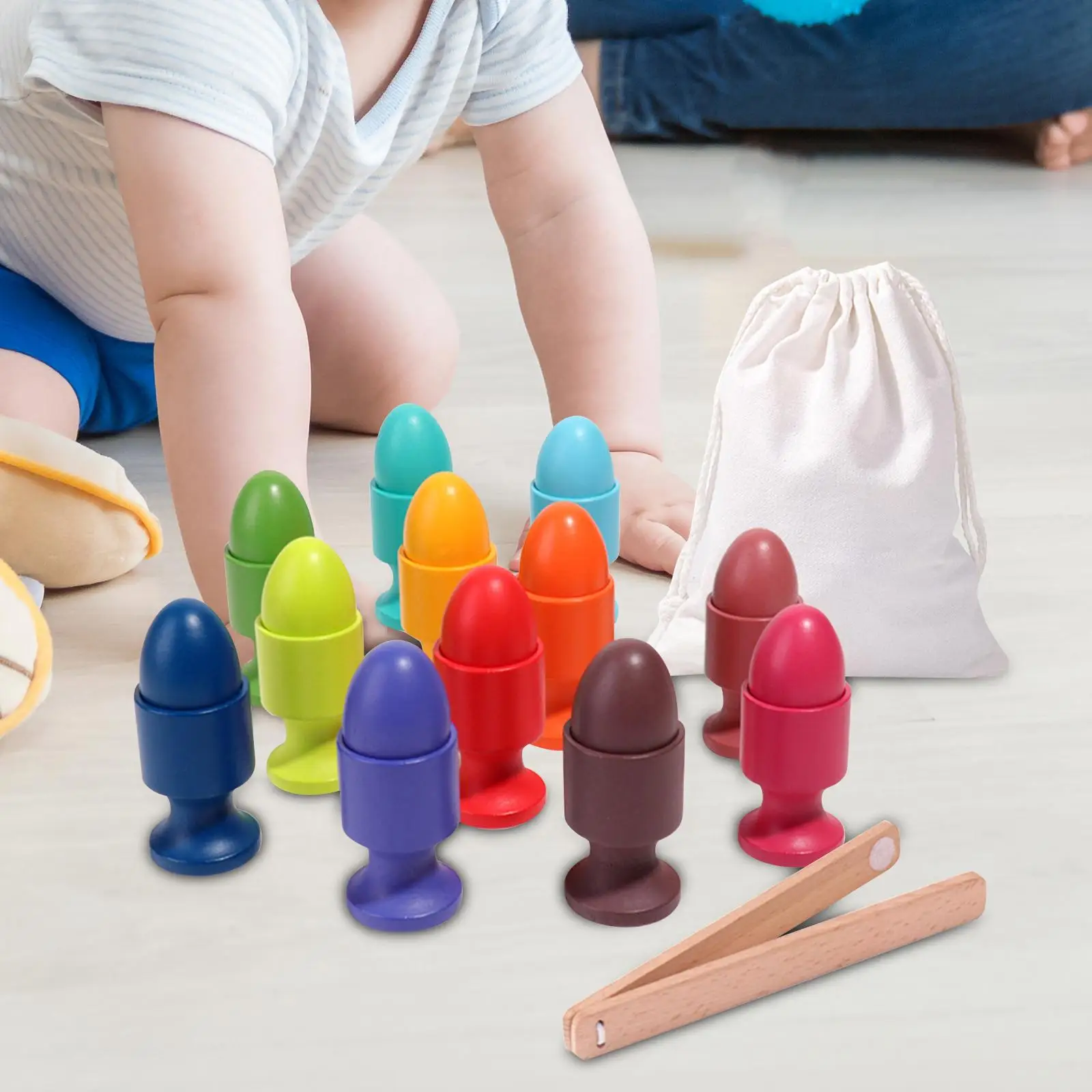 Gioco selezionatore in legno con pinze, uova, giocattoli cognitivi colorati per bambini, ragazze e ragazzi