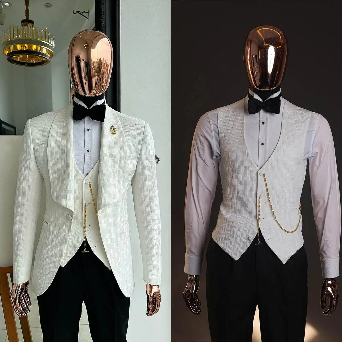 Modern Men's Suits Jacquard 3-Piece Blazer Vest Shawl Lapel Single Breasted Customized Wedding Tuxedos Trajes Para Hombre
