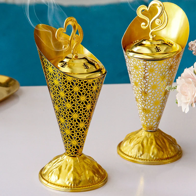 

Metal Mini Incense Cone Burner Holder Waterfall Backflow Censer Arabic Oud Wood Bakhoor Burner Desktop Ornaments Home Decoration