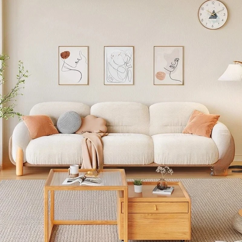 Small apartment technology cloth flannel straight row sofa modern simple high backrest leave-in living room sofa