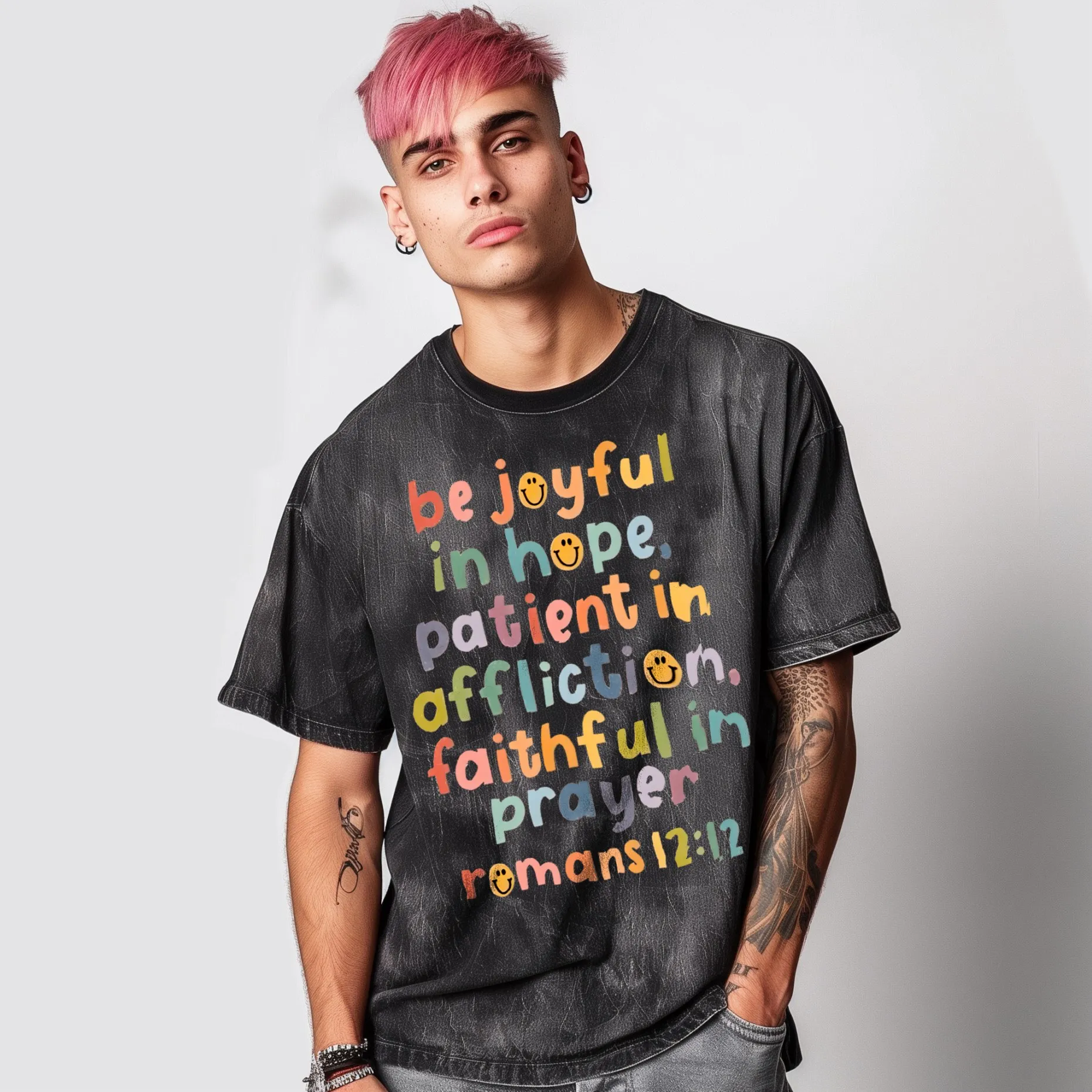 

Be Joyful In Hope Y2K Washed Short Sleeves T-Shirt, Creative Casual Unisex Oversized Vintage Streetwear New Fashion Plus-Size