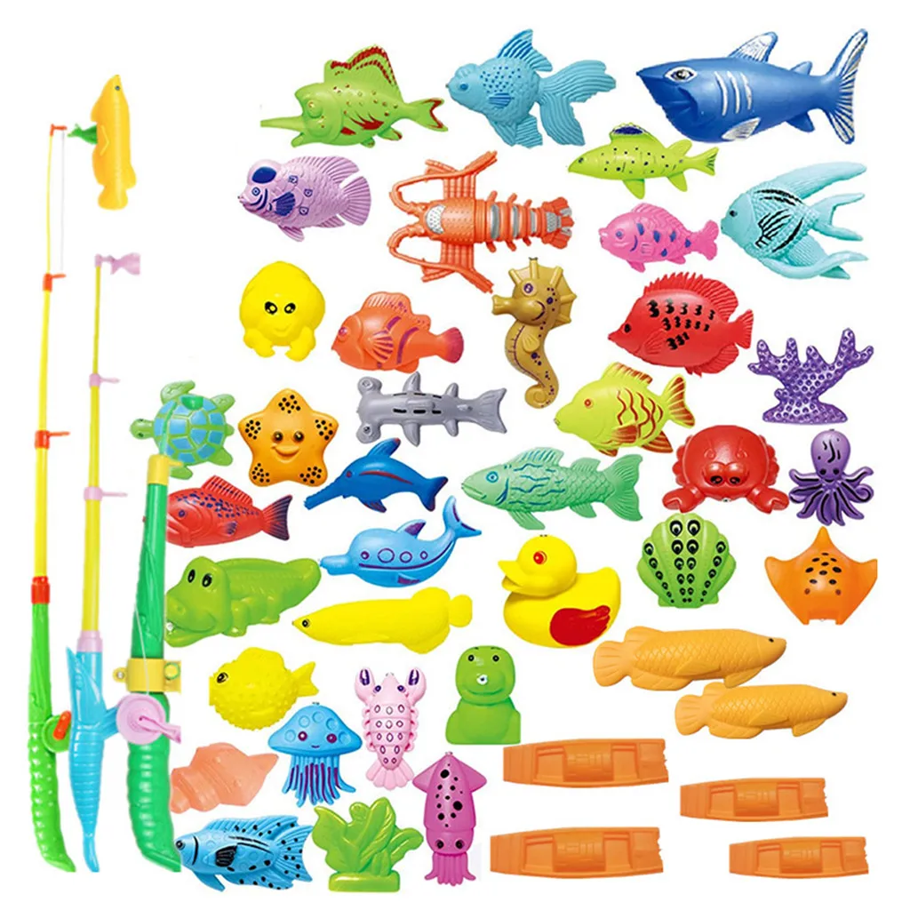 

Магнитные игрушки для рыболовного бассейна с удочкой, водный стол, ванной, искусственная пластиковая плавающая игрушка для малышей, морские животные