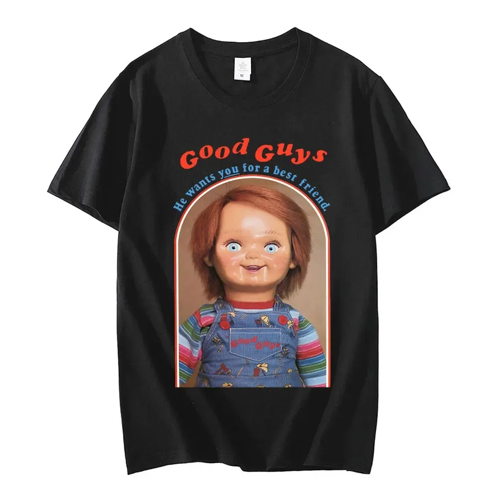 Men He Wants You for A Best Friend Chucky Print T-shirt 100% Cotton T Shirt Harajuku Anime Graphic T Shirts Unisex Casual Tops