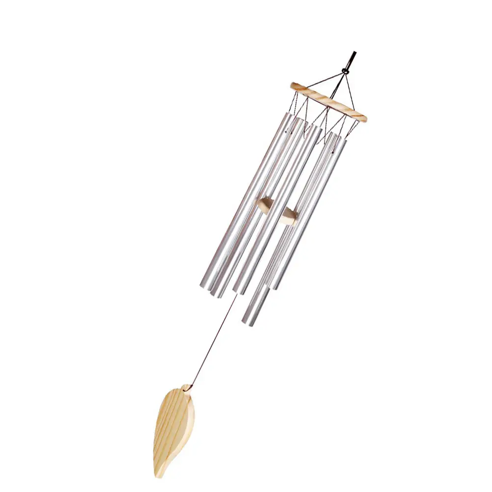 

1Pcs Metal Wind Chime Pendant Silver Aluminum Tube Solid Wood Simple Home Garden Decorative Wind Bell Hanging Ornament Soothing