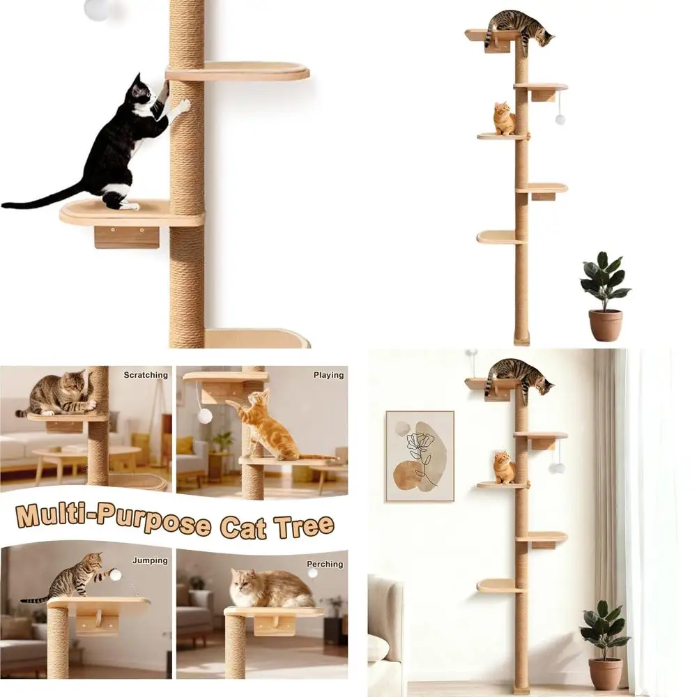 

5-уровневое потолочное кошачье дерево с сизалевыми платформами для котят