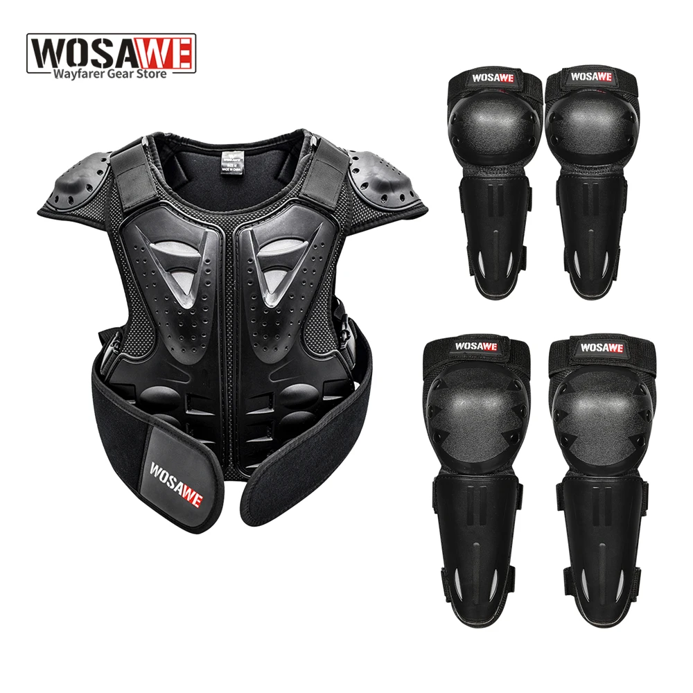 

WOSAWE Children Motorcycle Armor Vest Protection Motocross Body Armor Jacket Protective Armors Riding Kneepads Moto Full Armor
