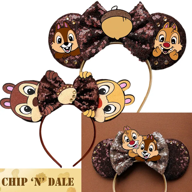 Disney Cartoon Chip 'n' Dale Headbands Girls Pixar Anime Hairbands Women Bow Headwear Kids Adult Carnival Hair Accessories Gift