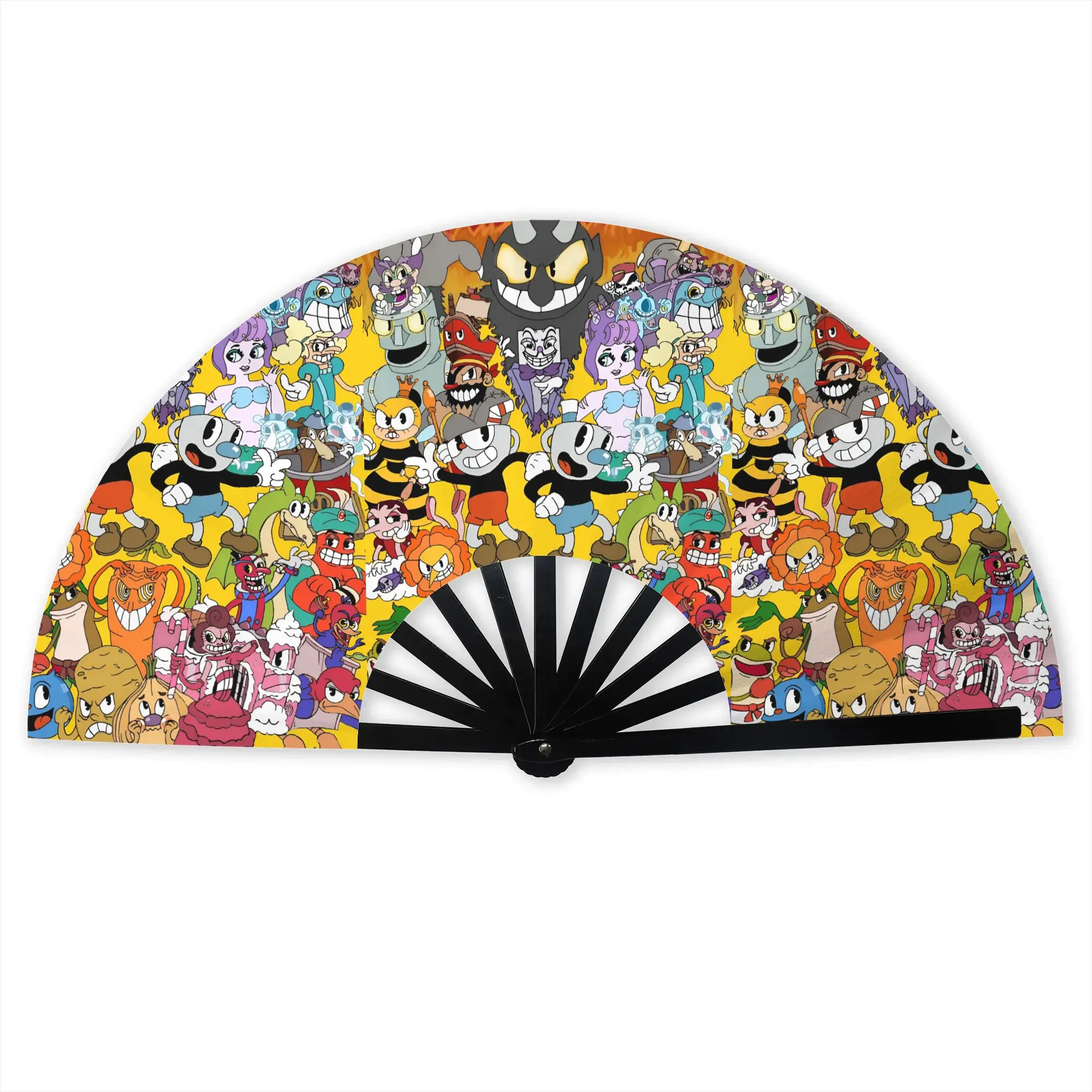 Customized Classic Animes C-Cupheades Portable Pocket Fan Manga Polyester Folding Fan Chinese Dance Handheld Cooling Fans