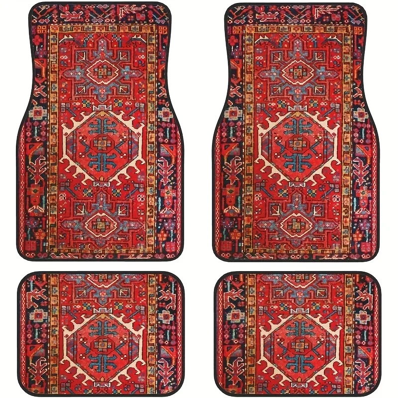 4pcs Car Floor Mat Set: Vintage Oriental Turkish & Persian Rug Design - Non-Slip Decorative Mats For Cars, SUVs, Trucks, And Van