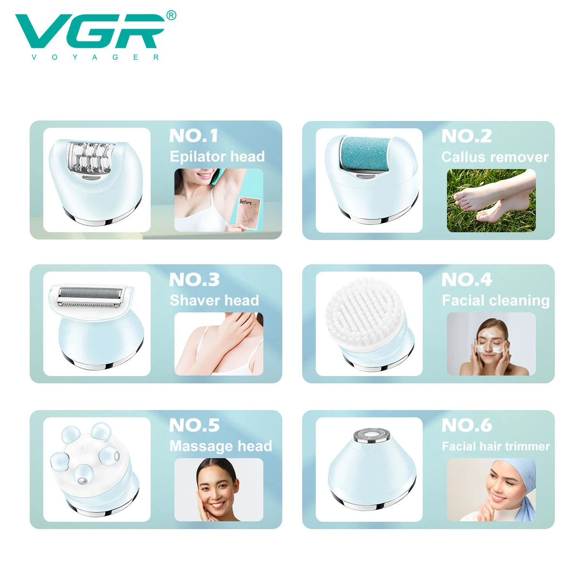 VGR Hair Remover Rechargeable Epilator Professional Lady Shaver Electric 6 In 1 Bikini Leg Body LED Epilator for Women V-733 image 2