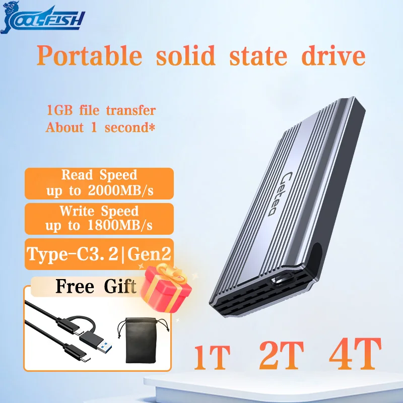 Portable External SSD USB Type C USB 3.2 1TB 2T8 4TB CoolFish Soid State Drive 2000mb/s Mobile Hard Disks  for Laptops PC