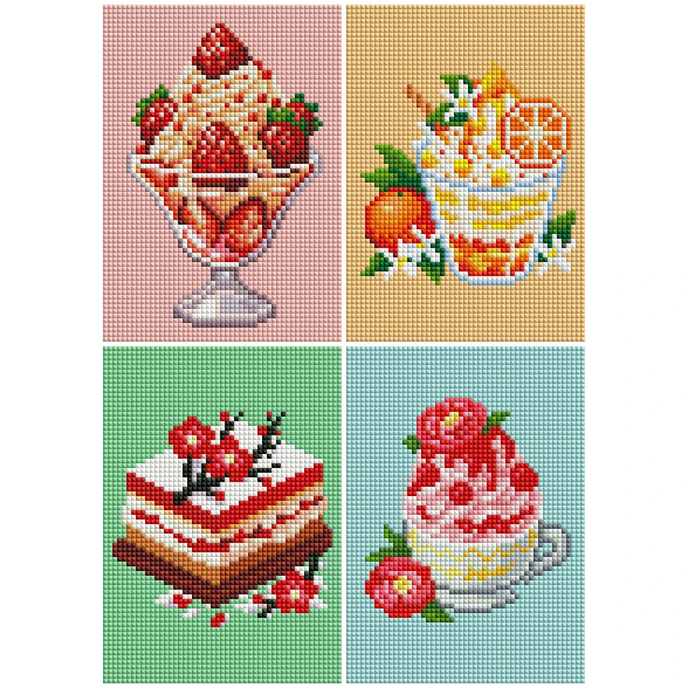 Minigem Sweet Desserts 5" X 7" 5D DIY Resin Diamond Painting Kit - Colorful Mosaics 4-Piece Set for Home Decoration