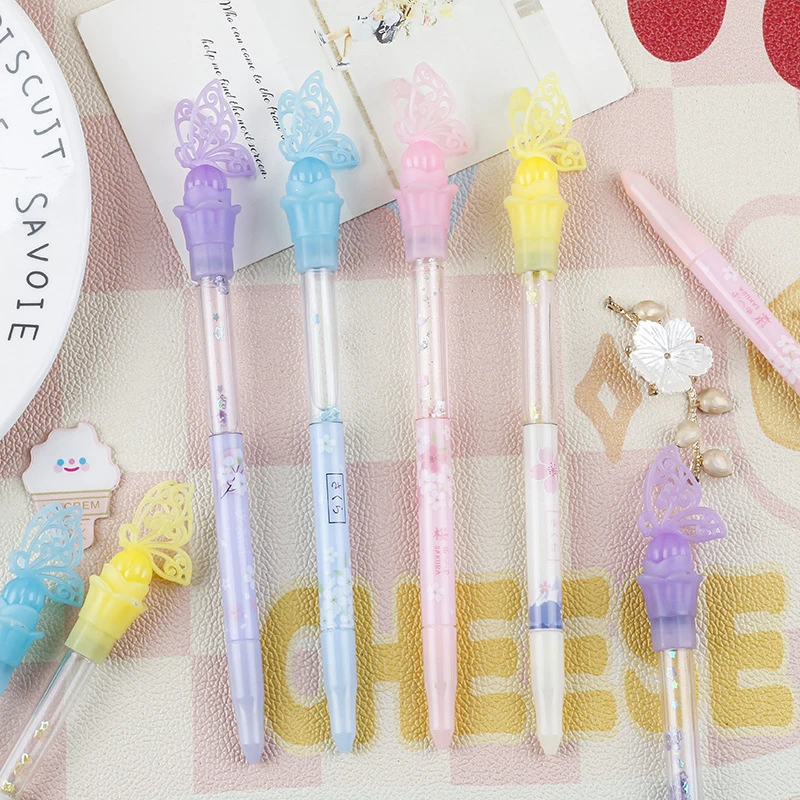 Cartoon Exquisite Butterfly Glitter Pen Student Stationery Cute Neutral Pen Office Supplies Creative Fashion Exam Pens Gifts