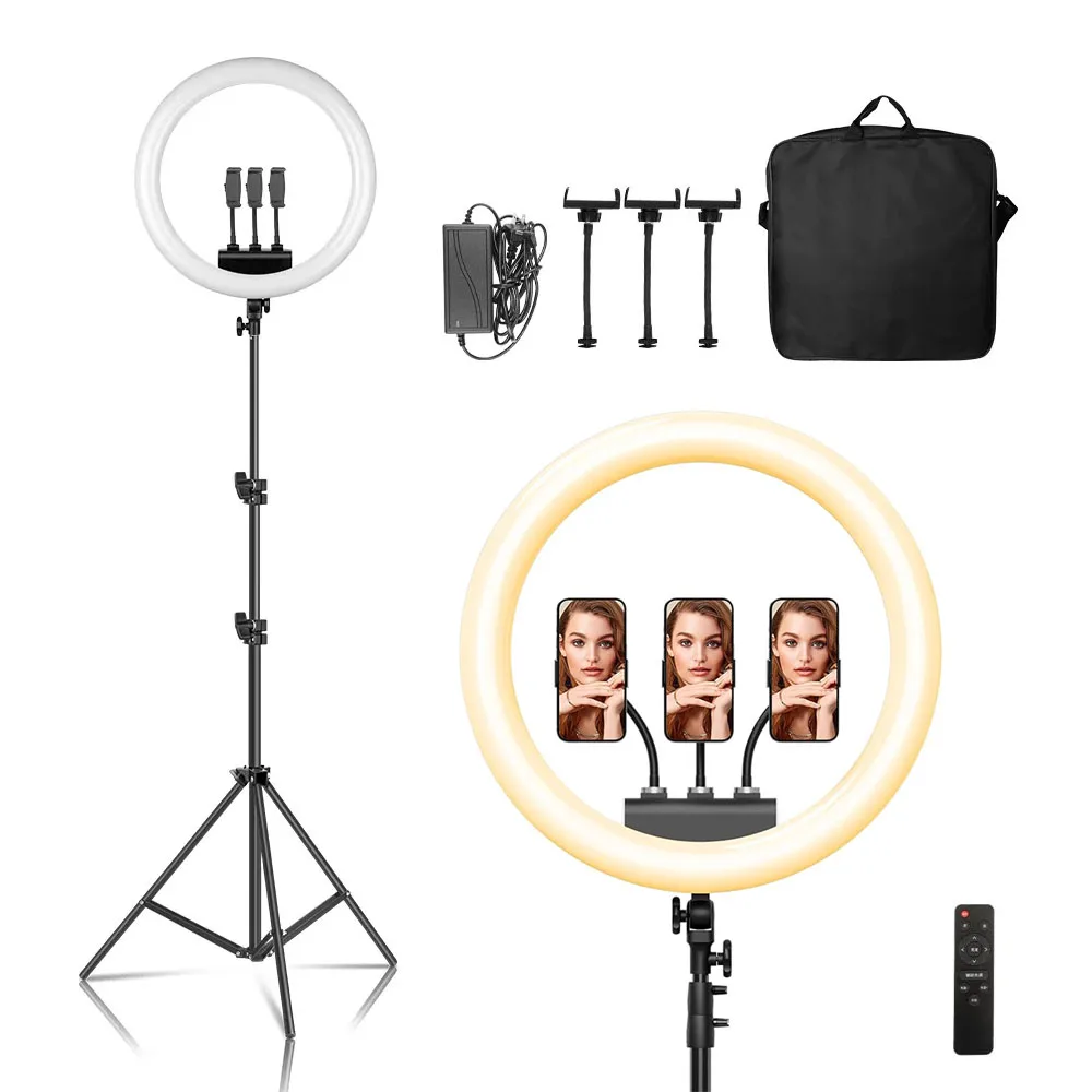 18 inch Ring Light LED Large Selfie Video Remote Control Tripod Stand Phone Clip YouTube Live Lighting Photo Photography Studio