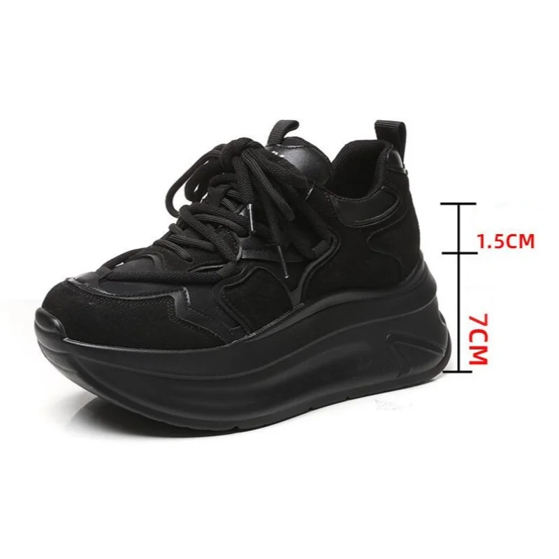 

2026 Autumn 8cm Platform Sneakers Women Wedge Heel Women Casual Shoes Chunky Sneakers Fashion Shoes Heeled Microfiber Leather
