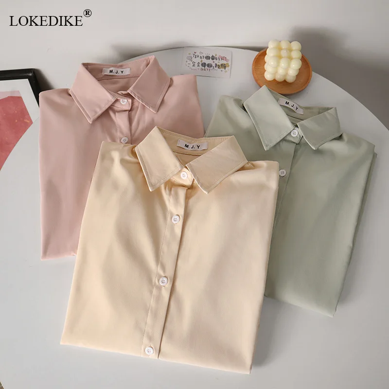 

2022 New Spring Summer Solid Color Loose Women Shirts French Style Chic Shirt Single Breasted Turn Down Collar Female Top Blouse