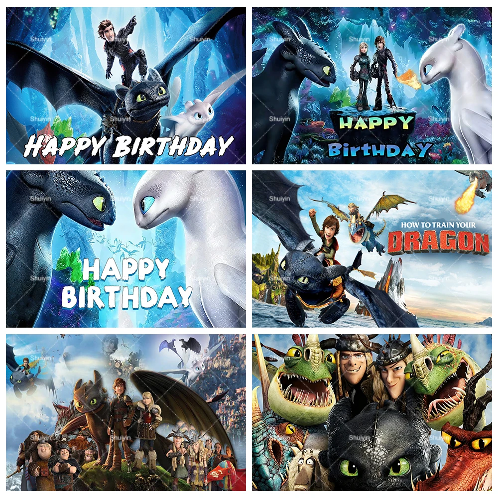 

Cartoon-Toothless Background Kids Birthday How To Trained Your Cute Dragon Theme Decor Banner Party Supply Poster Backdrop Gifts