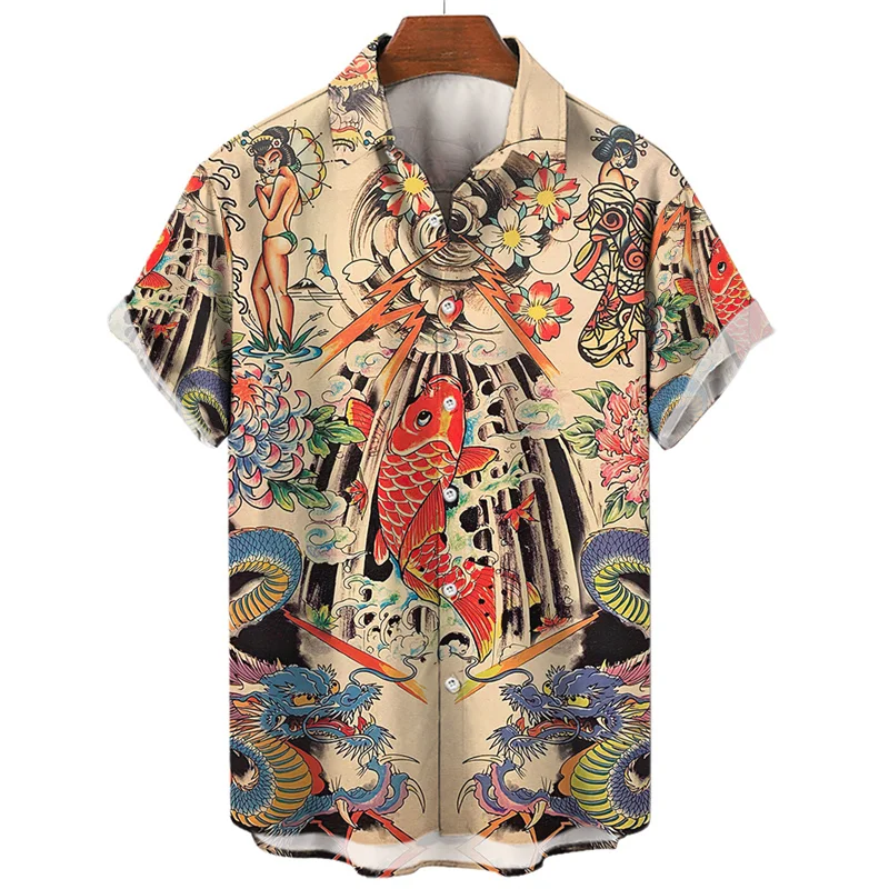 Men\'s Summer Floral Oversized Hawaiian Short Sleeve Shirt Y2k Casual Goth Custom Human Elements Street Style Original Clothing