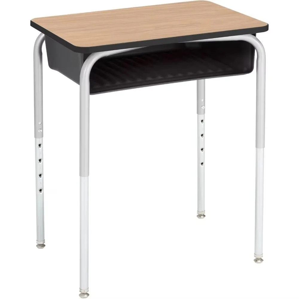 Mesa de estudante frontal aberta de altura ajustável da série Structure com estojo preto (conjunto de 2 peças), tampo de gengibre/pés de spray prateados