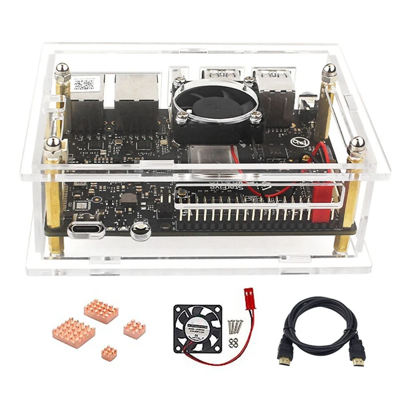 For Visionfive 2 Development Board Acrylic Case Development Board Box Transparent Case With Cooling Fan Heat Sink Kit White