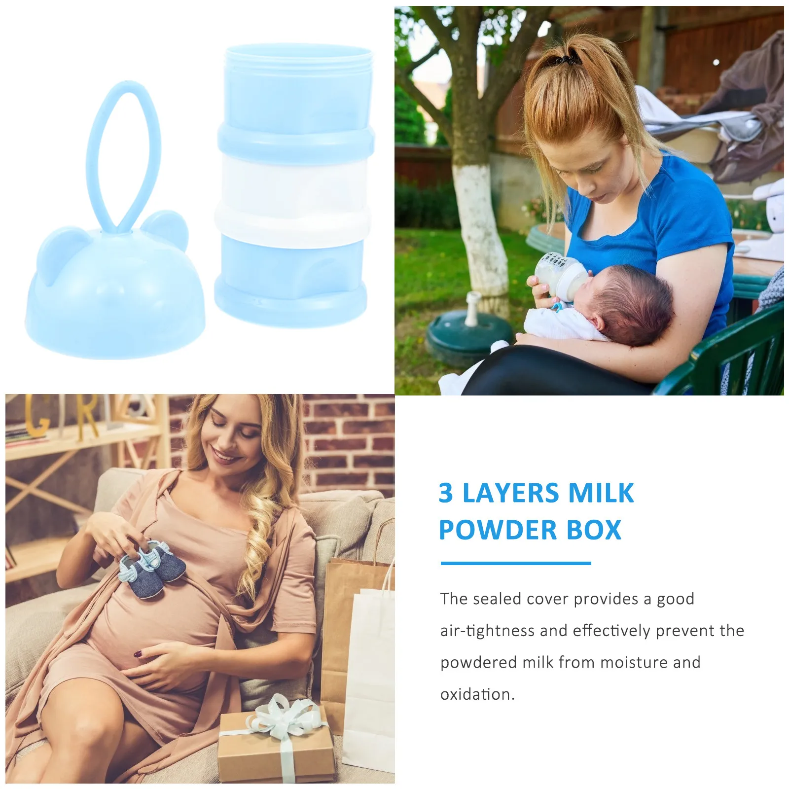 

3 Layers Milk Powder Dispenser Box Portable Baby Feeding Storage Case Silicone PP Material Airtight Snack Fruit Holder