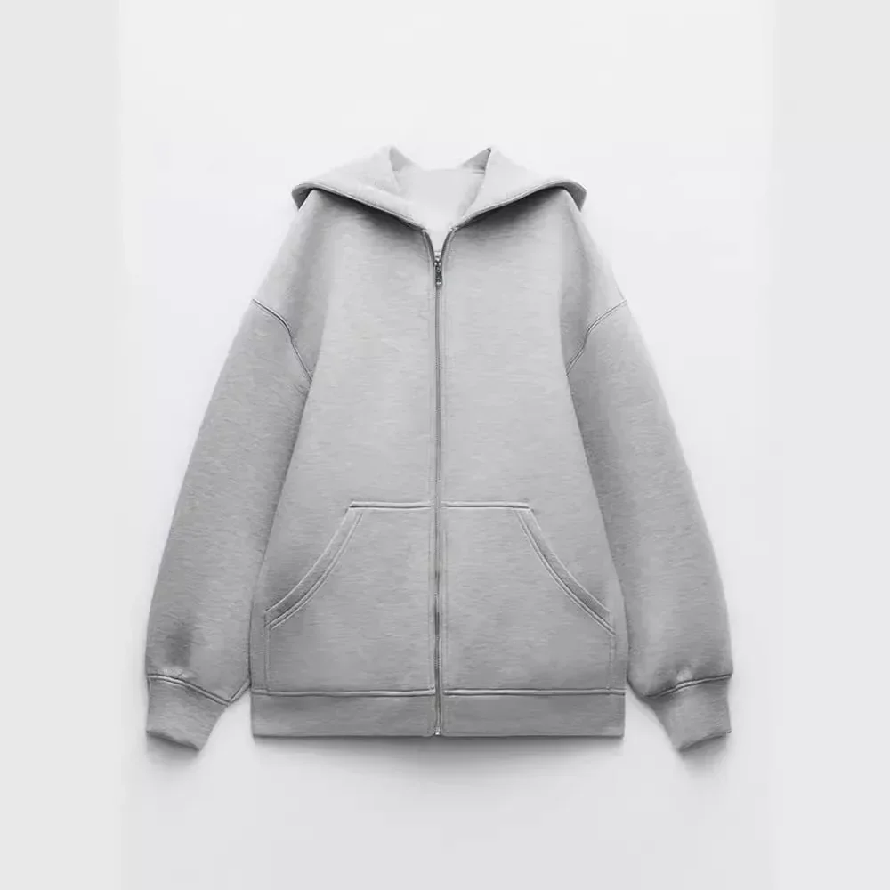 Autumn Winter Warm Long Jacket With Hood Long Sleeve Zipper Gray Bomber Jacket Y2k Women Casual Outerwear Coat Tops Streetwear