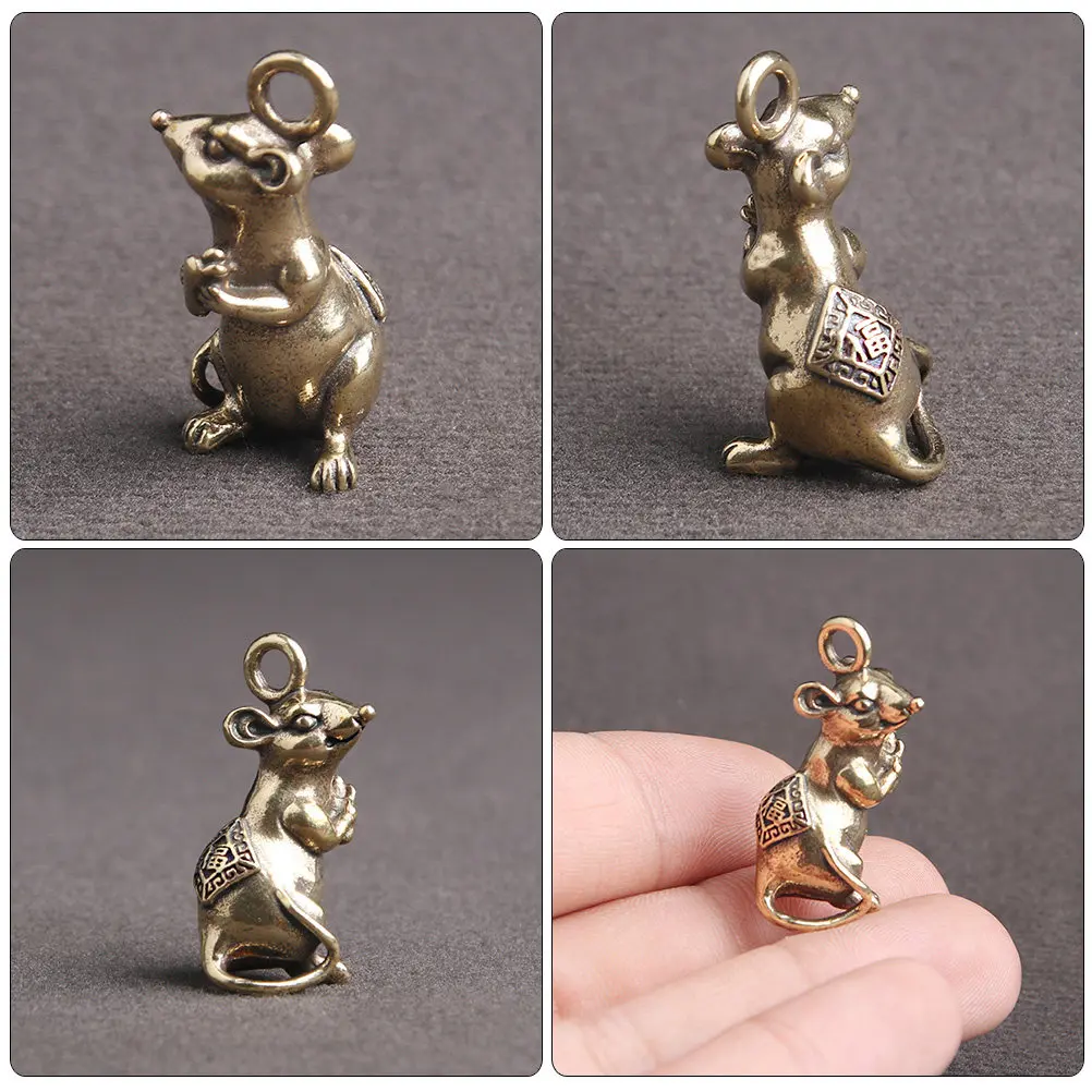 4Pcs Decorative Rat Pendants Brass Keychain Charms Creative Vintage Mouse Ornaments Chinese Zodiac Accessories Car Key Holder
