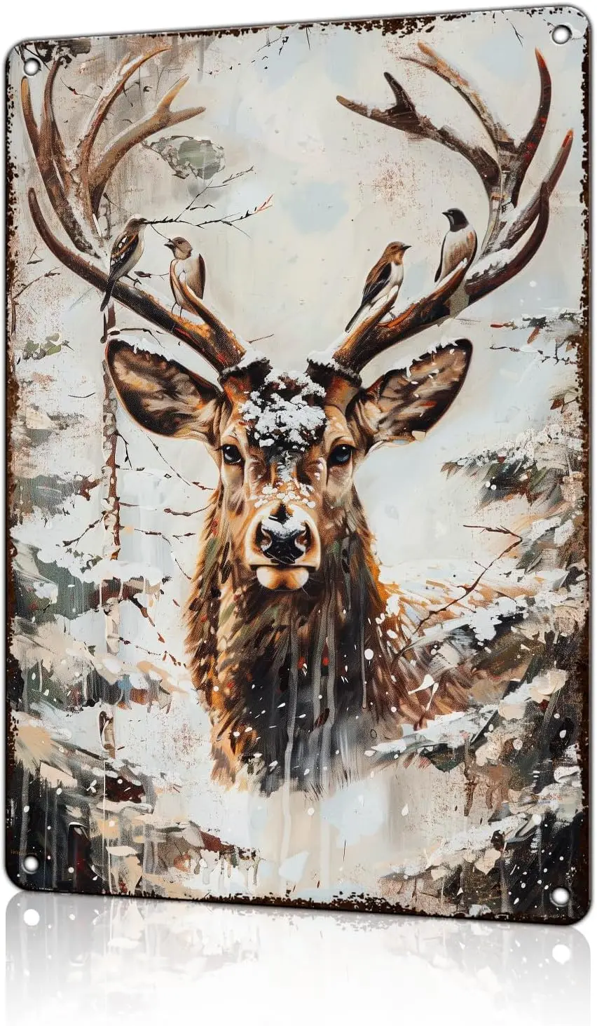 Vintage Winter Metal Deer Retro Tin Sign Christmas Home Wall Decor Cabin Wall Sign Decor Rustic Deer Winter Wall Art 8x12 inch