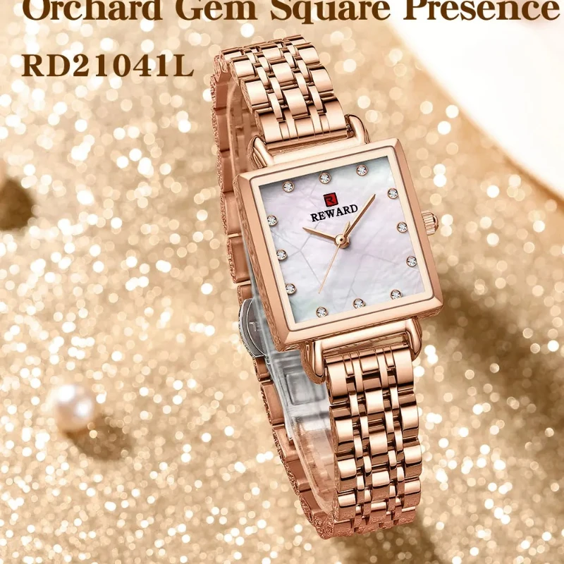 

НАГРАДА 21041, модные деловые женские часы для отдыха из нержавеющей стали, розовое золото, кварцевые часы с квадратным мраморным узором и бриллиантами, женские часы