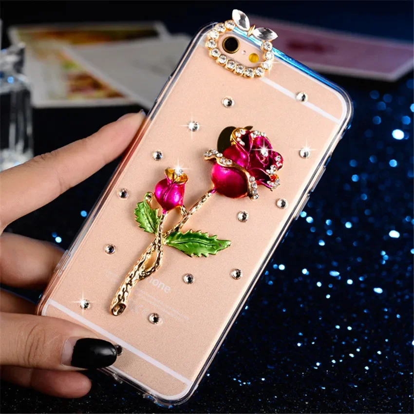 Fashion Glitter Bling Crystal Diamond Rose Peacock Beautiful Girl Phone Case for iPhone15 14 11 12 13pro Max XS XR 16 plus Cover