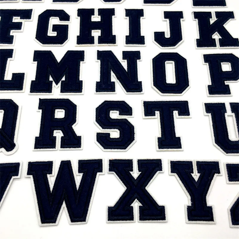 Navy Blue Letters Embroidery Patches Applique Diy Alphabet Iron on Patches For Clothing Sewing Name Patches on Clothes Bags