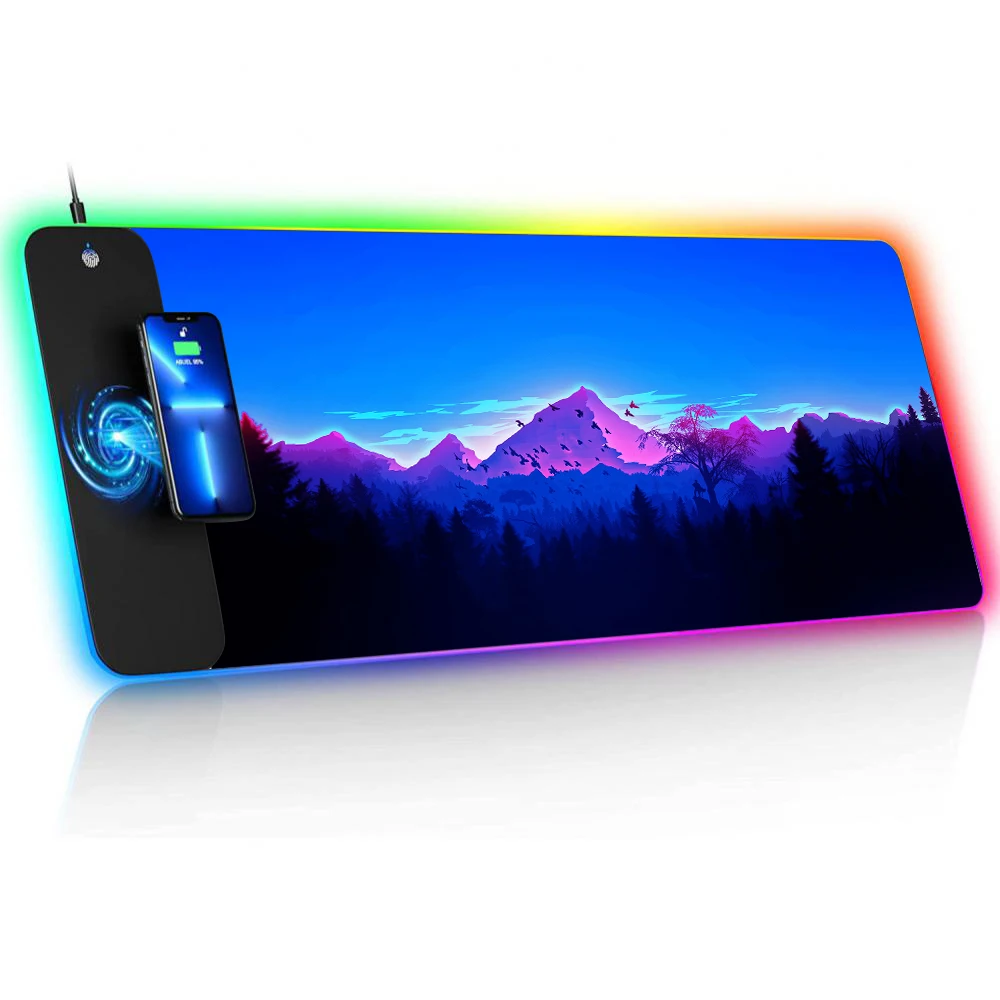 Mairuige Mountain Aesthetic Wireless Charging Mouse Pad Rgb Firewatch Decoration Gaming Keyboard Playmat Laptops Mouse Mats