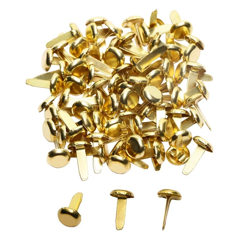 1/2 Inch Brass Paper Fasteners, Mini Paper Fasteners For Handicraft Projects, Decorative DIY Supplies, 8 X 14 Mm (Gold)