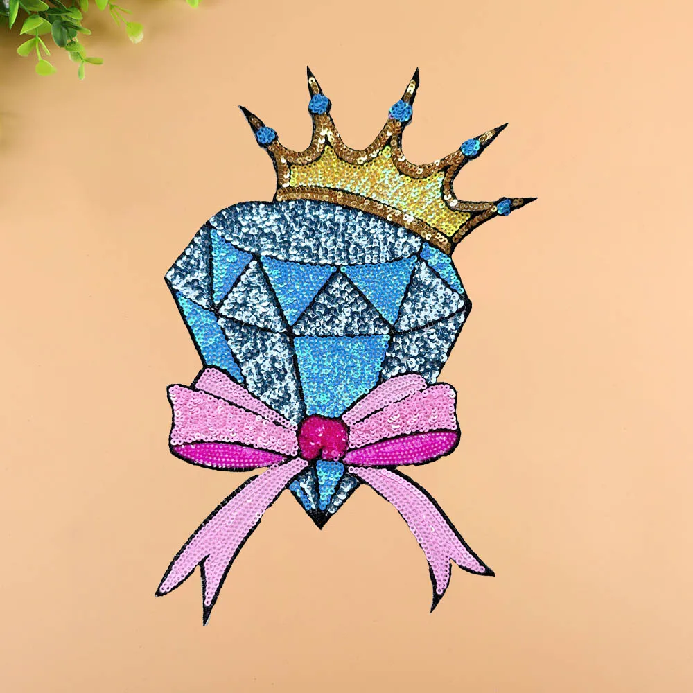

1 Piece 17*27cm Sequin Blue Diamond Patch Shining Iron on Patch for Garment Bag Decoration DIY Applique Clothing Accessories