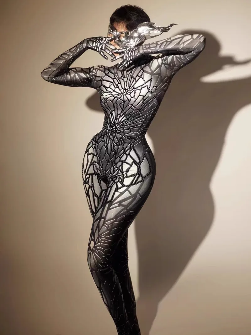 

Женский сексуальный черный эластичный комбинезон-боди для клуба, вечеринки, дня рождения, костюм для выступлений певиц и танцовщиц на сцене B7DA