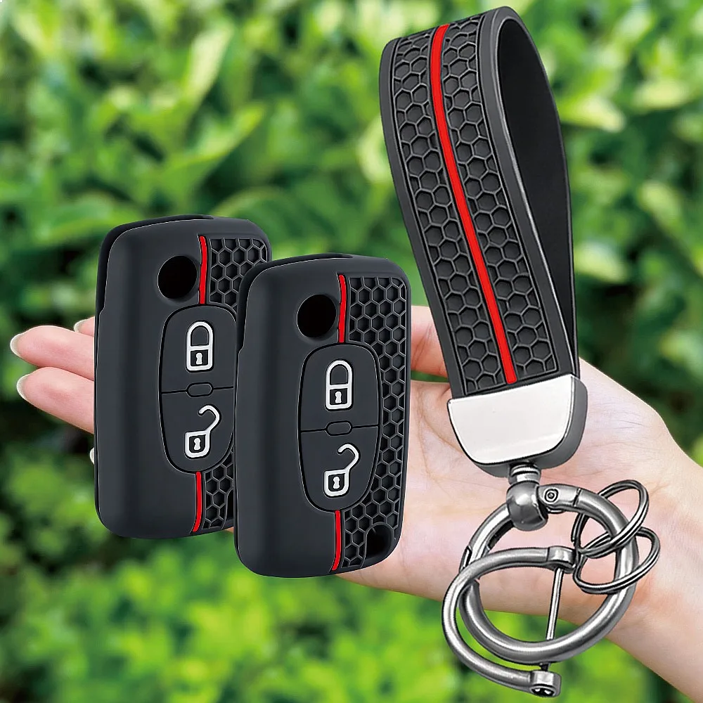 Keychain Silicone Car Key Fob Cover Case Holder For Peugeot 206 308 3008 Expert Partner Citroen C3 Pluriel Picasso Berlingo