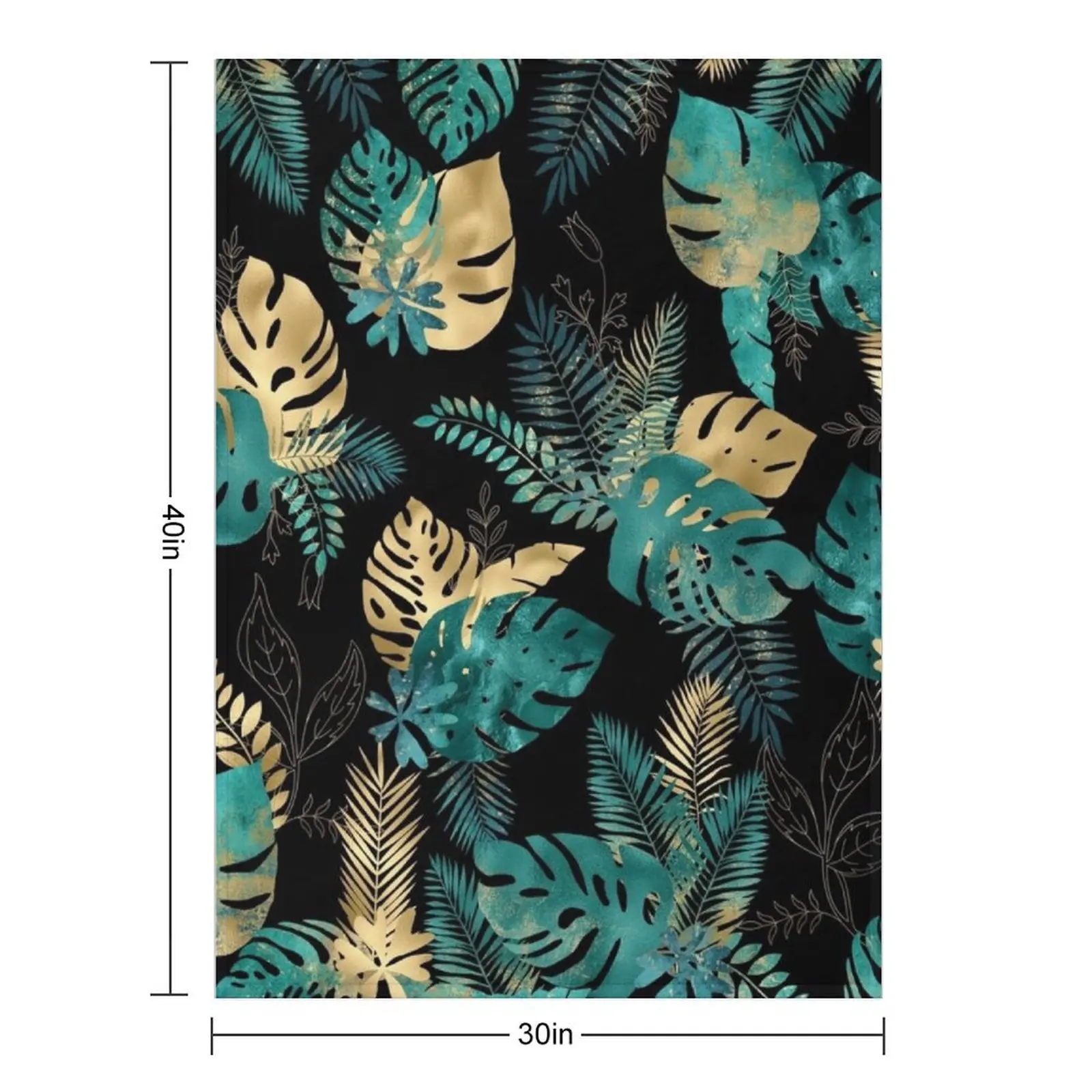 Teal and Gold foil leaves, bright and lush foliage pattern, large teal and gold tropical leaves Throw Blanket