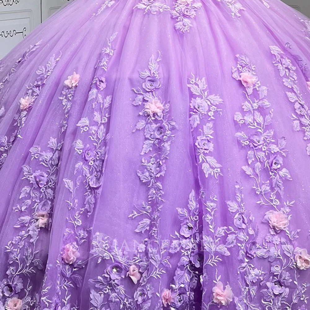 Nuovo 2025 Viola Principessa Abito Quinceanera Glitter Perline Paillettes Perle Abiti da 15 Anos Dolce 16 Abito da ballo Personalizzato