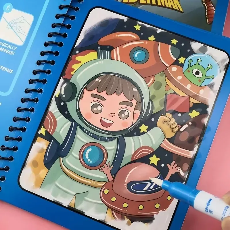 Juguetes de educación temprana para niños, libro mágico con bolígrafo, libro para colorear reutilizable con agua, libro de dibujo mágico, juguetes de dibujo Montessori Gif