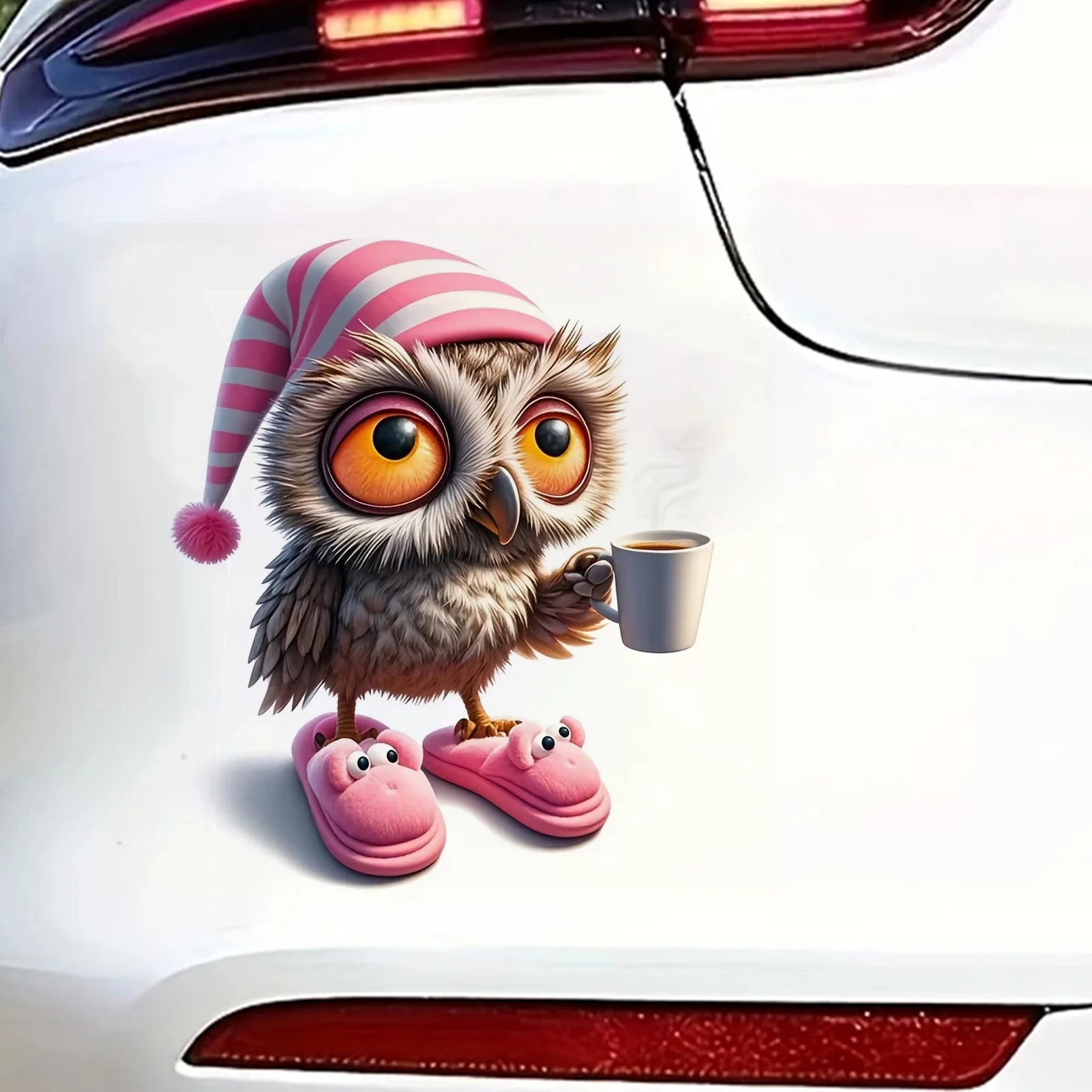 Cute Owl with Coffee Vinyl Sticker Waterproof Car Decal for Cars Trucks Motorcycles Walls Windows Decor