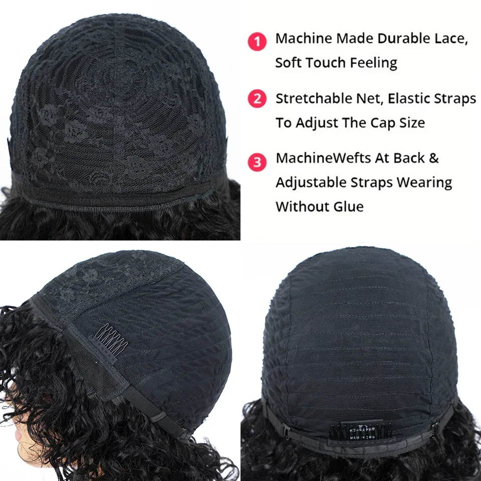 Remy Forte Short Curly Bob Wigs Human Hair Full Machine Made Bob Wigs Brazilian Hair Wigs Natural Black Glueless 100% Human Hair image 5