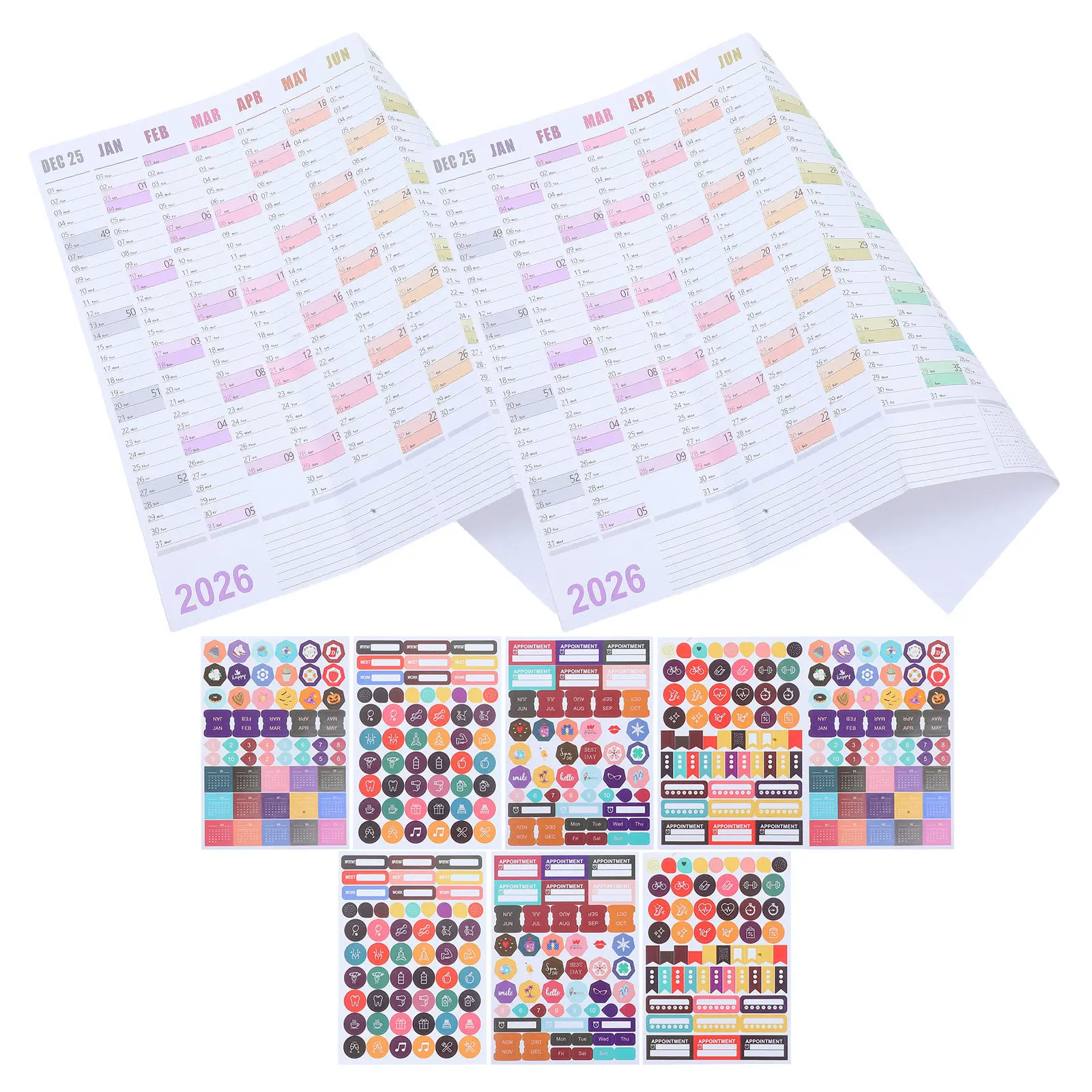 

2Sets 2026 Year Wall Calendar Large Minimalist Writable English Planner Annual Monthly Schedule Office Classroom