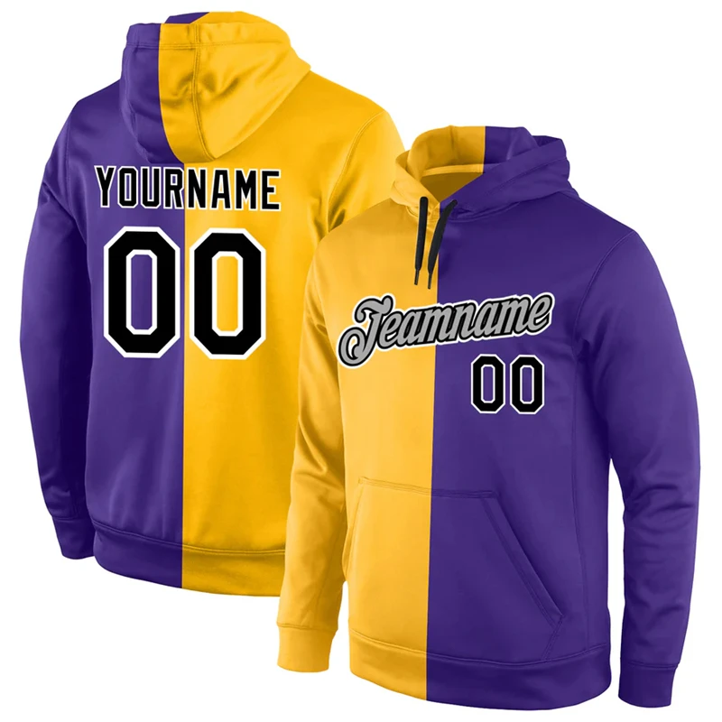 Custom Name Number Split Double Color Hoodies Fashion Simple Mens 3D Printed Hooded Sweatshirt Loose Team Uniforms DIY Pullovers