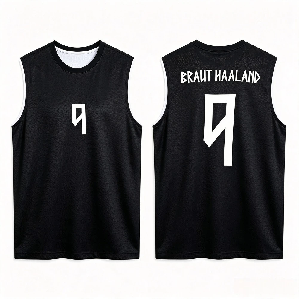 Haaland Norway Name & Number 9 Tank Top Black Breathable Quick Dry  Jersey Round Neck Casual Short Sleeve Unisex Tees T Shirt