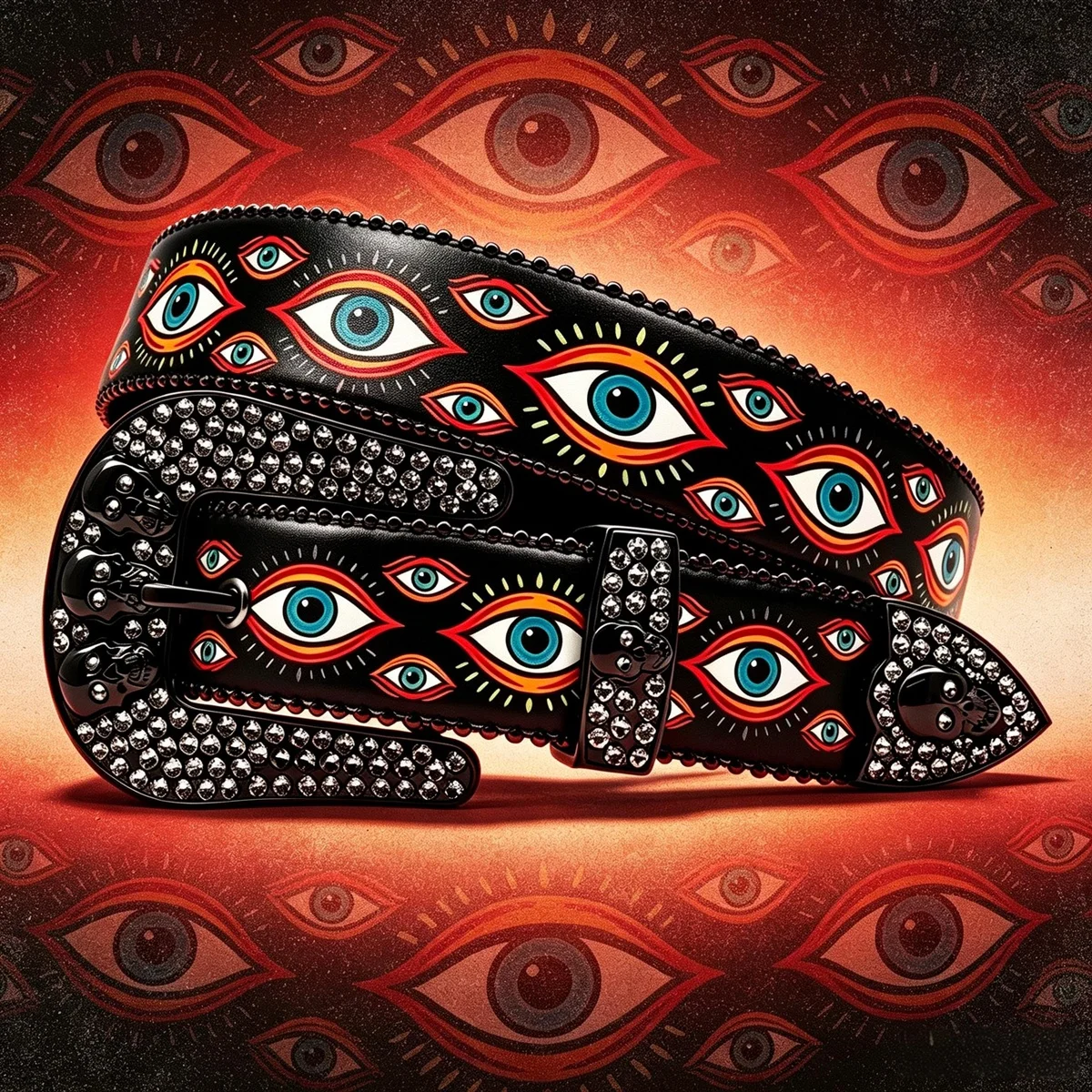 

Devil's Eye Print Rhinestone Waist Belt Unisex Fashion Accessory for Men Women Daily Casual Decorative Waist Belt