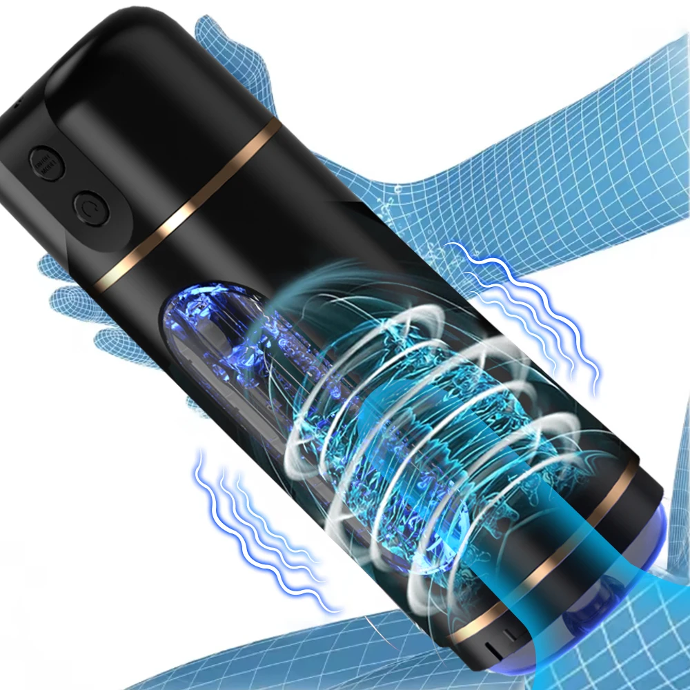 جهاز استمناء ذكر آلي 10 وضع اهتزاز ثلاثي الأبعاد كم مزخرف جيب حقيقي كس الضارب حر اليدين ألعاب جنسية للكبار للرجل