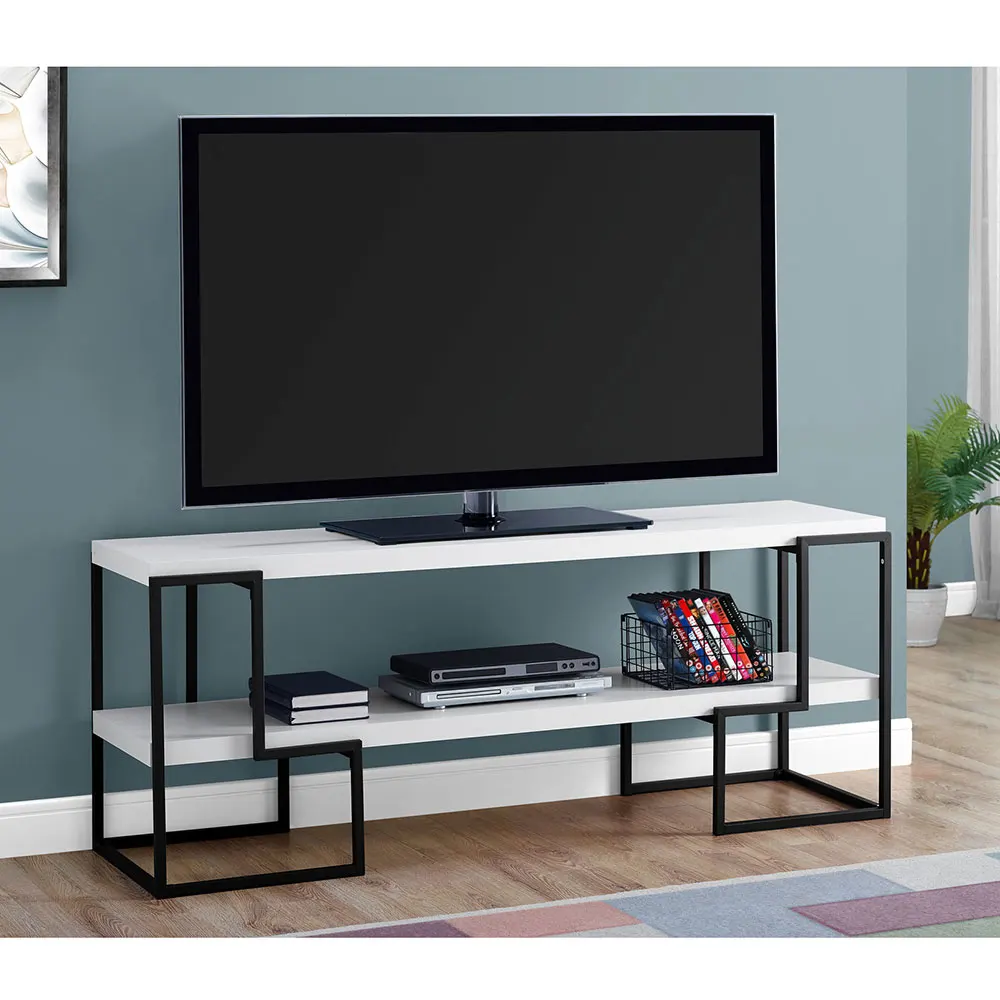 Modern Entertainment Center Wood Furniture Media Unit TV Stand Cabinet With Metal Frame