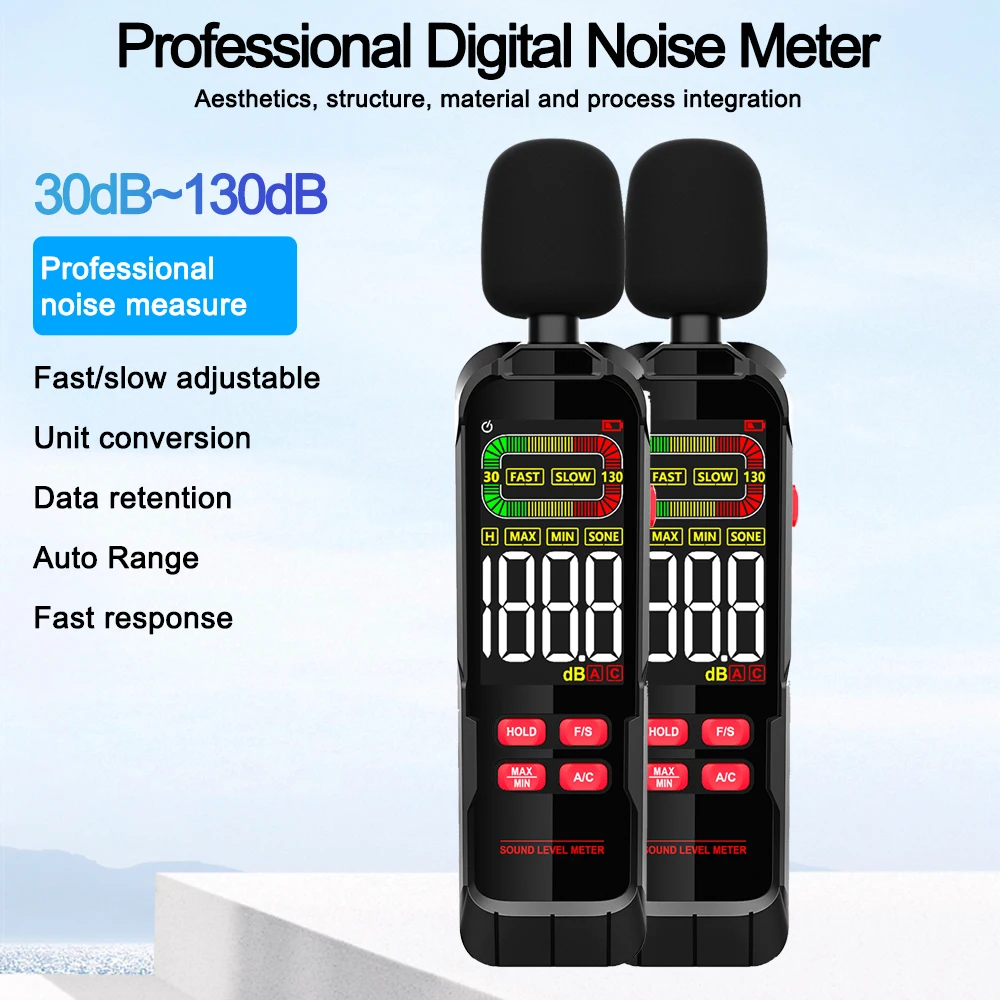 

USB Charging 30-130dB A/C Weighted Digital Sound Level Meter Audio Level Meter Type-C Rechargeable Decibelimetro Noise Meter