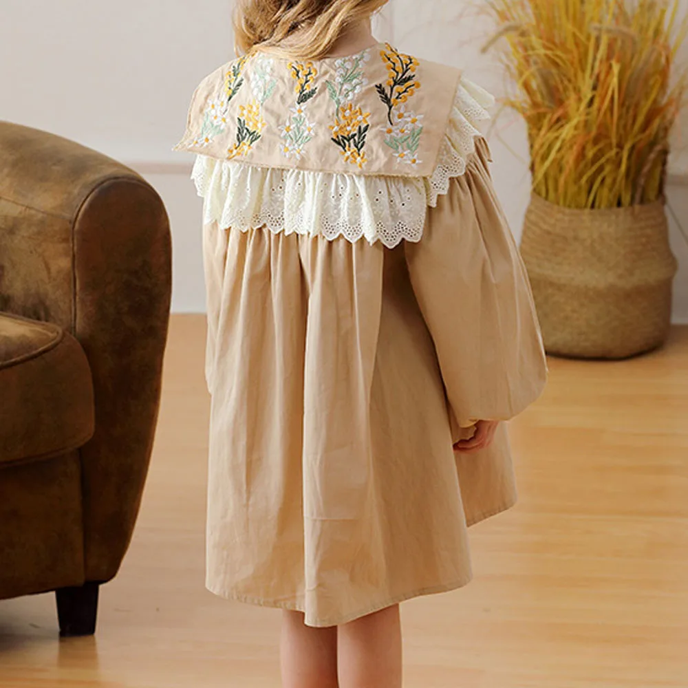 Casual Dresses For Girls Autumn Floral Embroidery Long Sleeve Children\'S Clothing Fashion Elegant Kids Princess Dress 2-7 Years